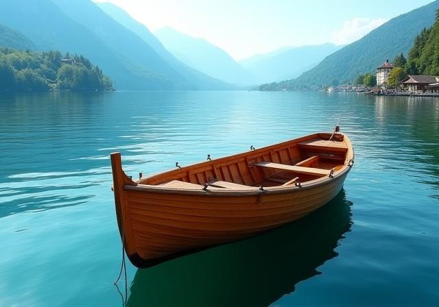 Ein traditionelles Holzboot, eine Plätte, auf dem Wolfgangsee.